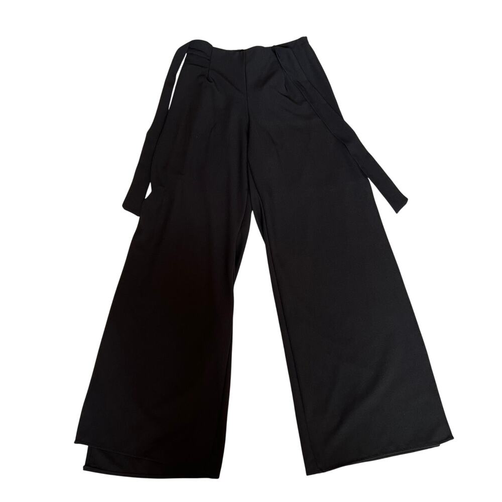 Lulus Noir Crop Black Wide Split Leg High Tie Waist‎ Pants Size M Travel Casual